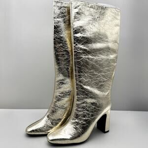 A New Day Boots Womens 9 Gold Diva Stovepipe Tall Cracked Faux Leather
